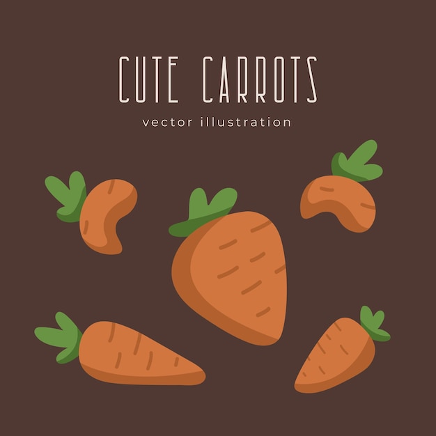 Set of cartoon carrots, healthy food illustration