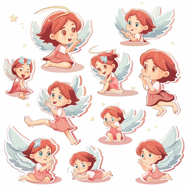 a set of cartoon characters with angels and stars