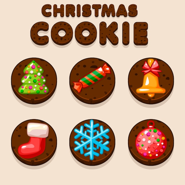 Set Cartoon Christmas cookies, biscuit food icons