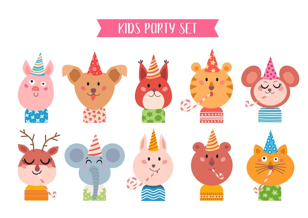 Set of cartoon cute animals for baby card and invitation