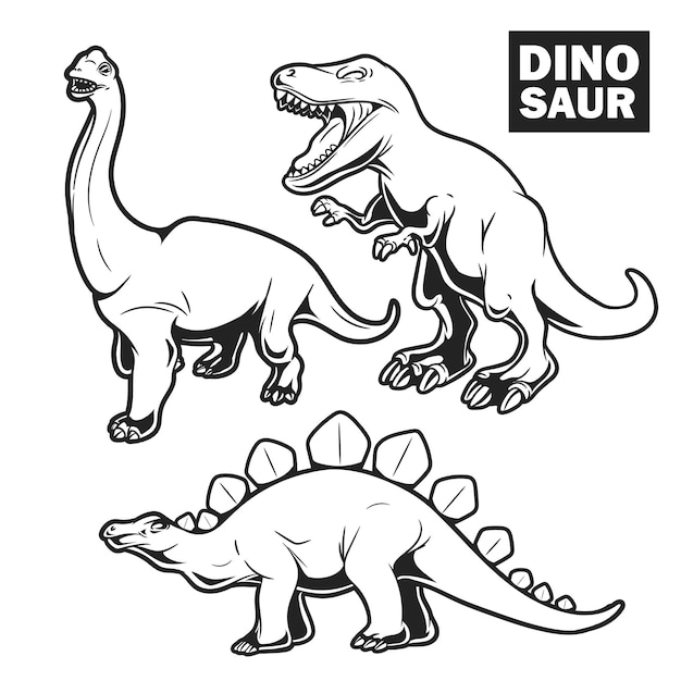 Set of cartoon dinosaurs for coloring book