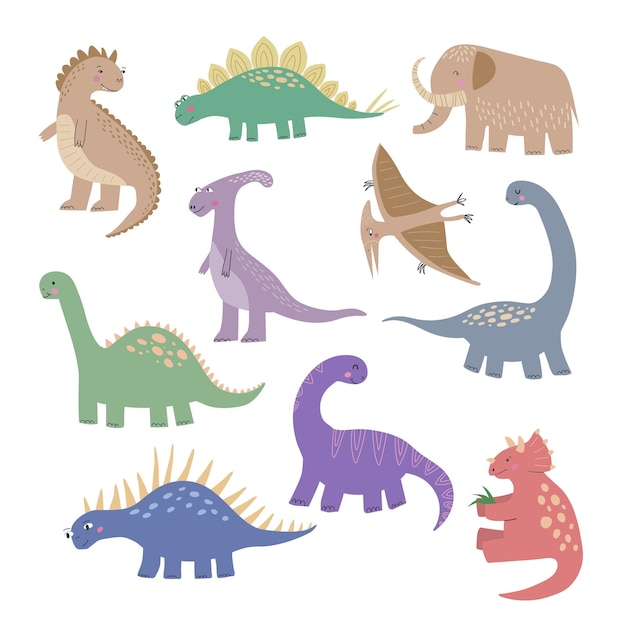 Set of cartoon dinosaurs vector illustrations P