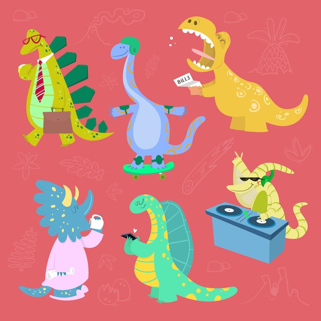 Set of cartoon dinosaurs