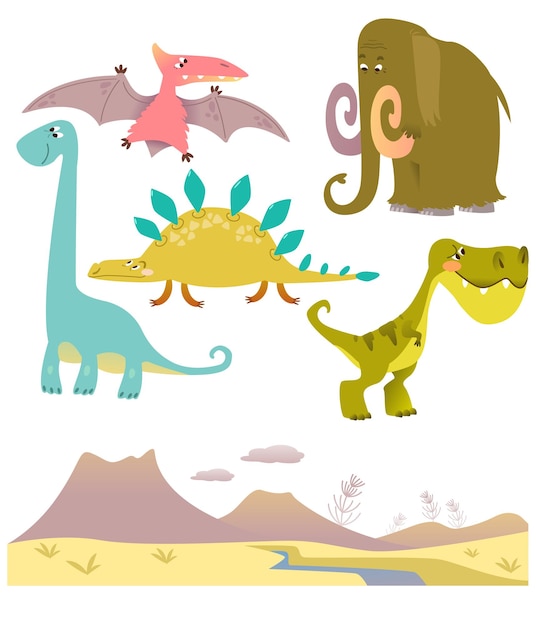 Set of cartoon dinosaurs