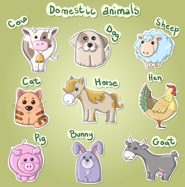 Set of cartoon domestic animals vector image