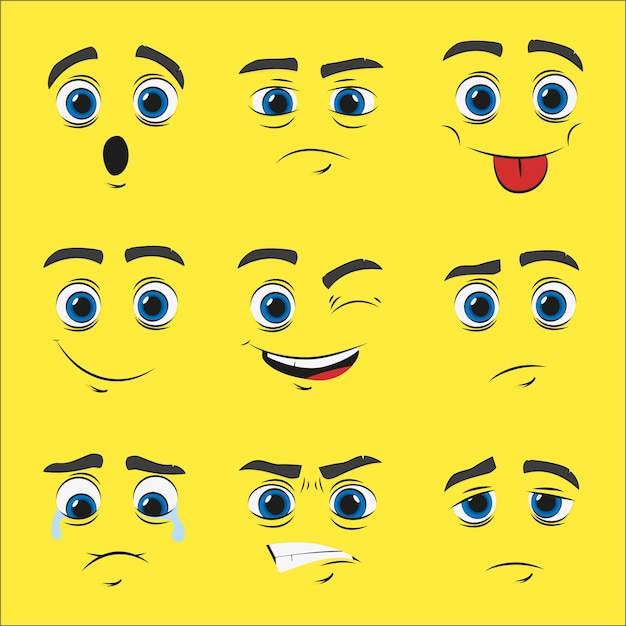 Set of cartoon faces with emotions vector