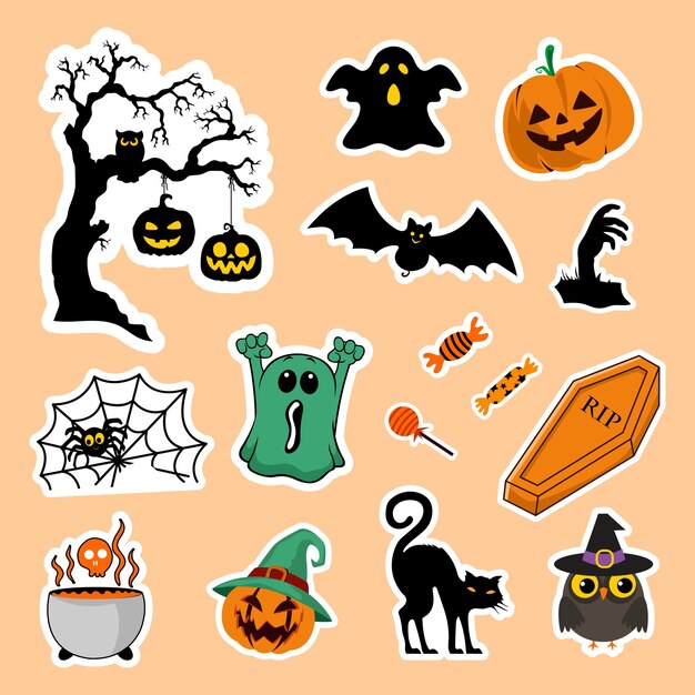 Vector set of cartoon halloween stickers