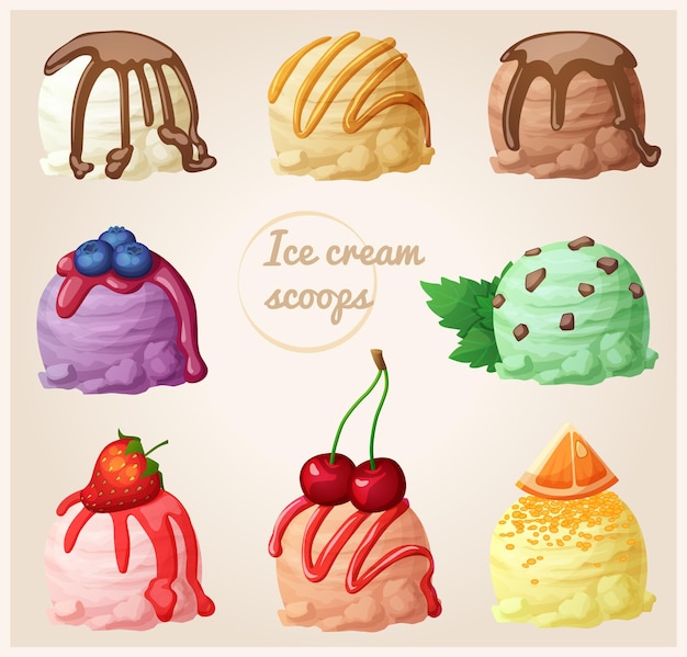 Set of cartoon ice cream icons ice cream scoops