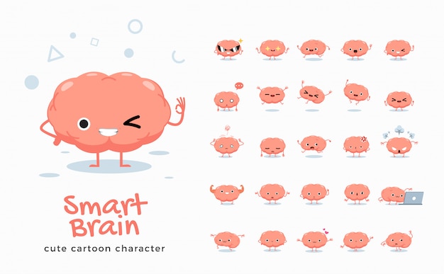  set of cartoon images of Brain.  Illustration.