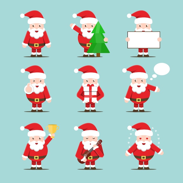   set of cartoon isolated Santa Claus character