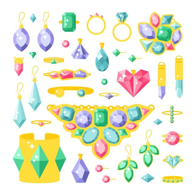 Vector set of cartoon jewelry accessories items