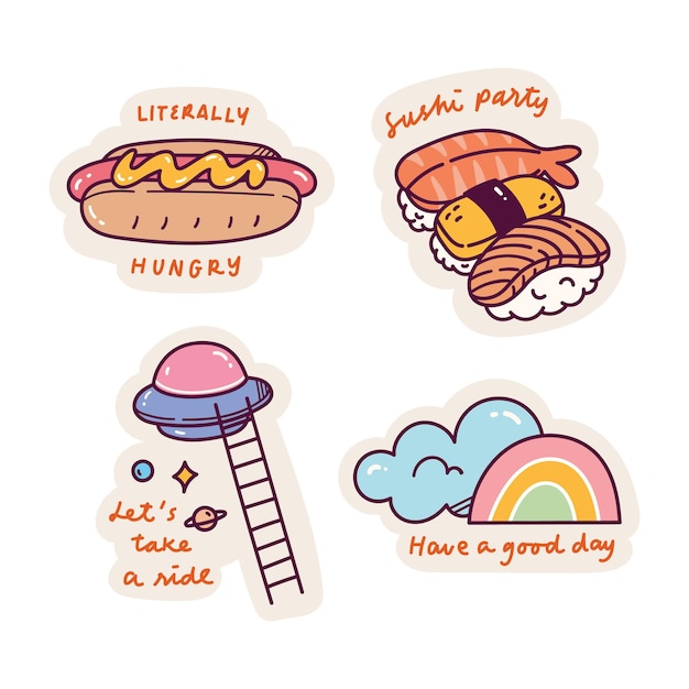 Set of Cartoon Kawaii Sticker Doodle