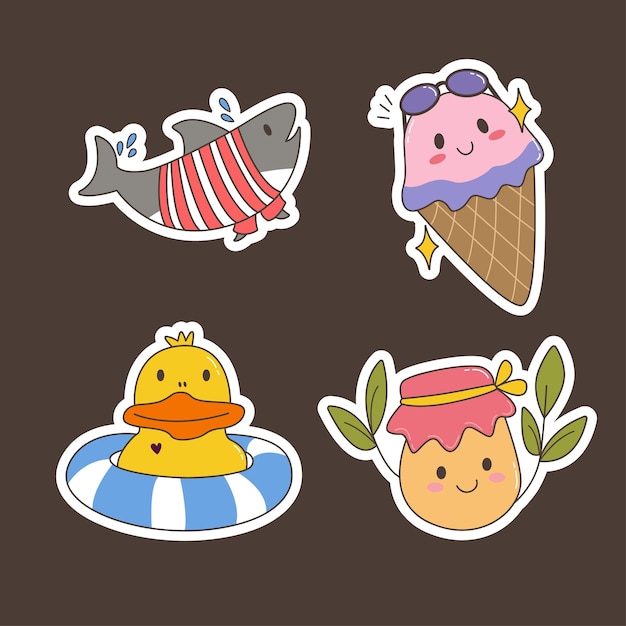 Set of cartoon kawaii sticker doodle