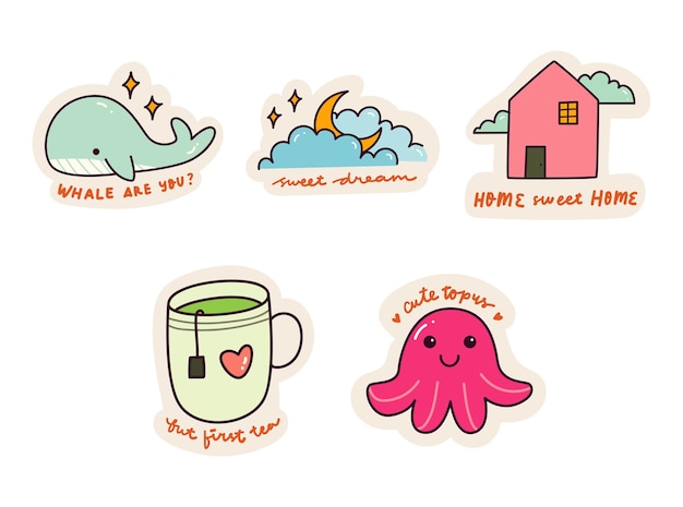 Set of Cartoon Kawaii Sticker