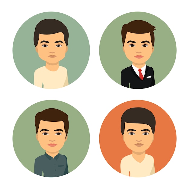 set of cartoon male rounded avatars, image