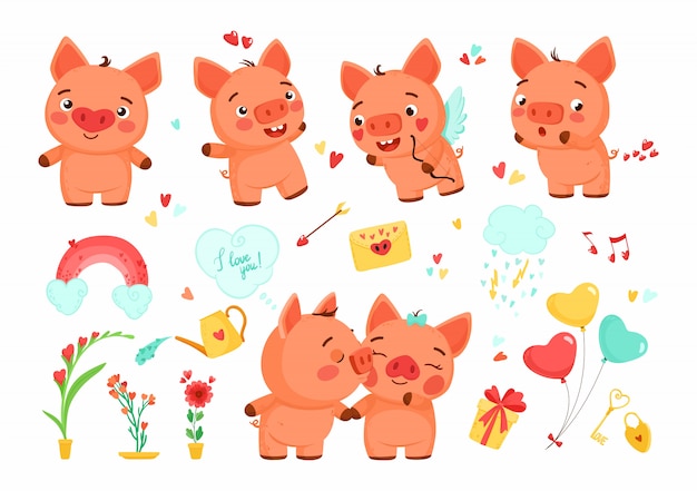 Set of cartoon pigs