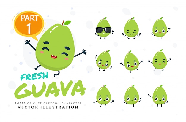 Set of cartoon poses of Guava.