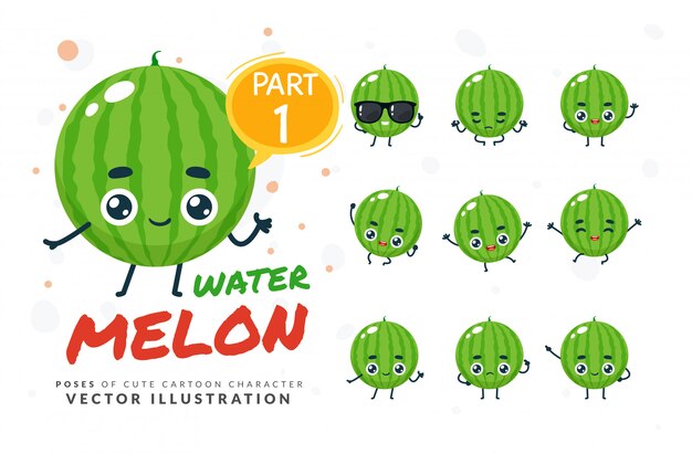 Set of cartoon poses of Watermelon.