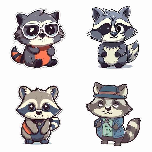 set cartoon Racoons vector illustration