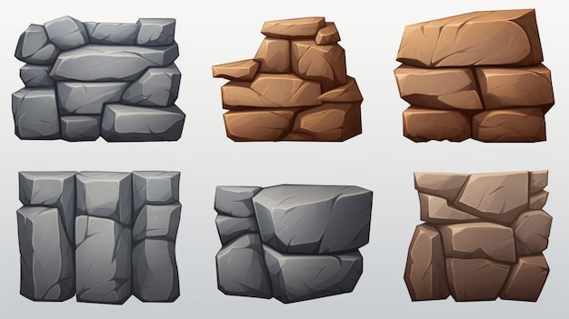 Vector a set of cartoon rocks with different shapes and shapes