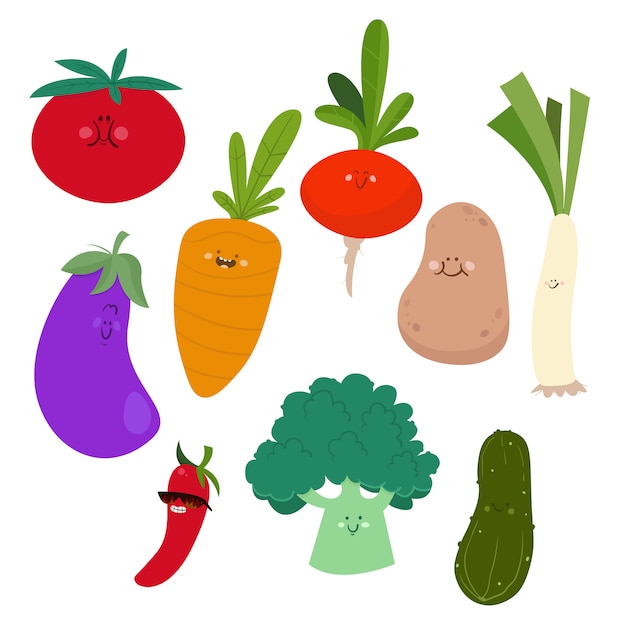 Set of a cartoon style vegetables