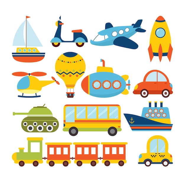 Set of cartoon transport Transportation theme