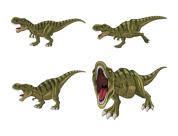 Set of cartoon tyrannosaurus isolated on white background