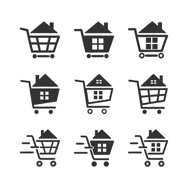 Set of carts shopping with shopping at home concept