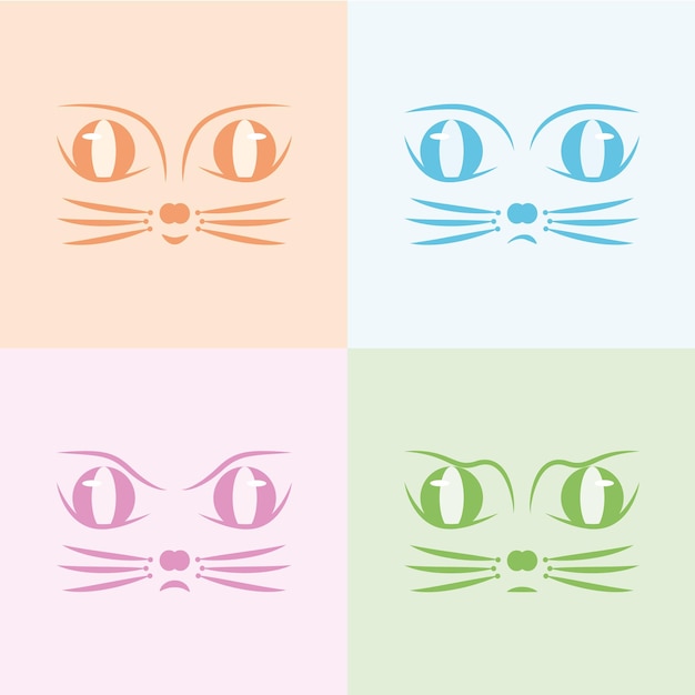 Vector set of cat facesset of cat facescat whiskers