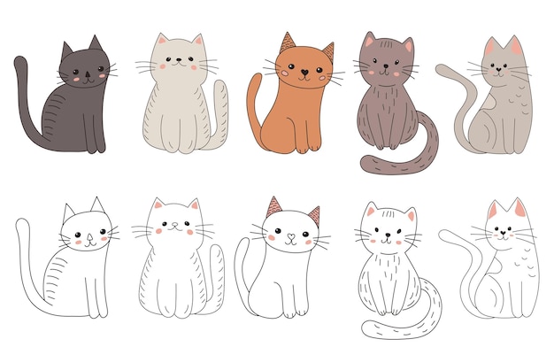 Set of cats in cartoon style isolated vector