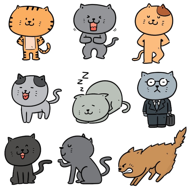 set of cats cartoon