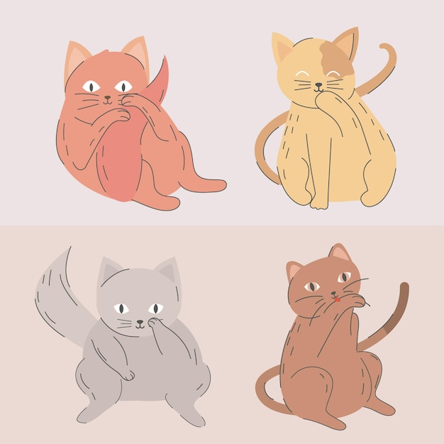 set of cats feline animals