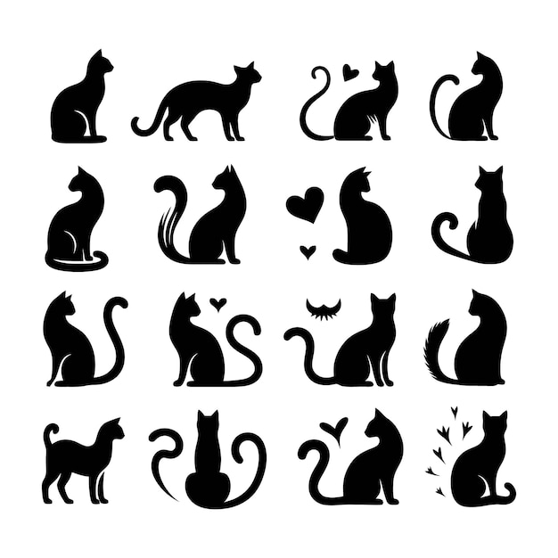 Vector set of cats silhouettes clipart design vector illustration template