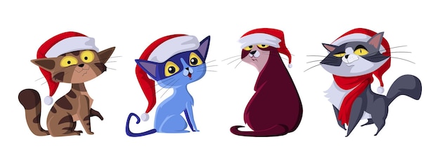 Set of Cats Wear Santa Hats