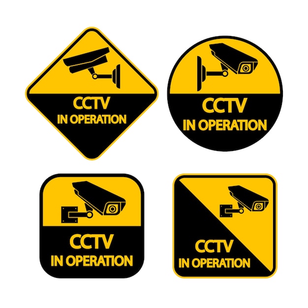 Set CCTV Camera label.Black Video surveillance sign