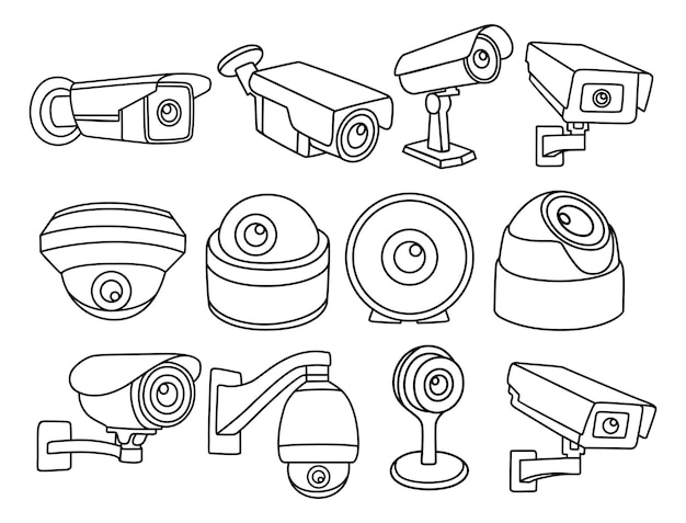 set CCTV Icon logo Security camera outline design Vector Illustration