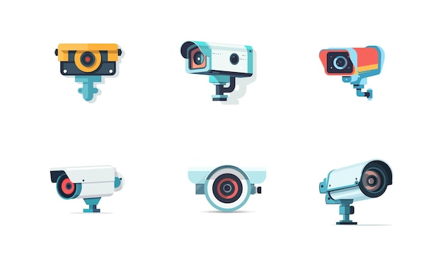 Set of cctv icons in simple flat style vector design