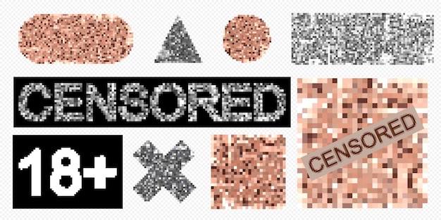 Set of censored blur effect symbol. Censorship pixel elements of various types.