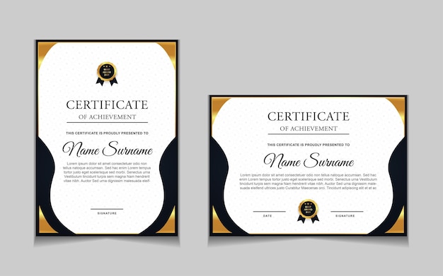 Set of certificate template design with gold luxury modern shapes