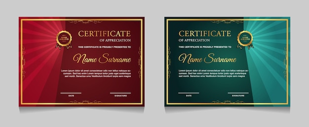 Set of certificate template design with gold luxury modern shapes