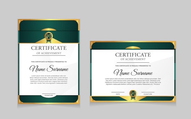 Set of certificate template design with green and luxury modern shapes