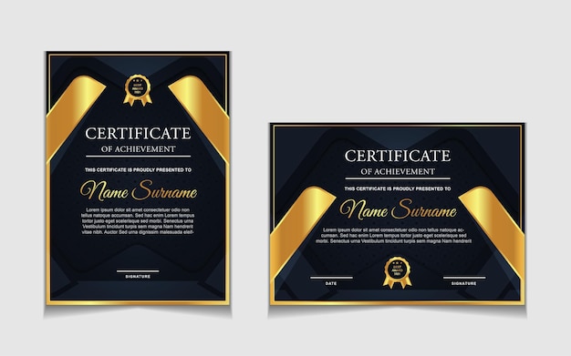 Set of certificate template design with navy blue and luxury modern shapes