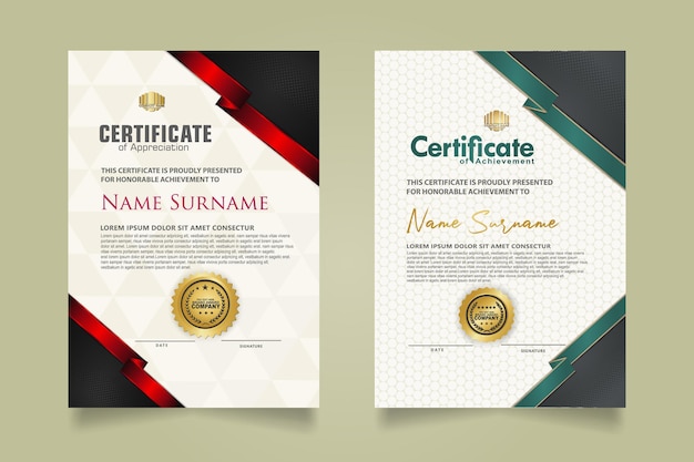 set certificate template with ribbon stripes ornament and modern texture pattern background