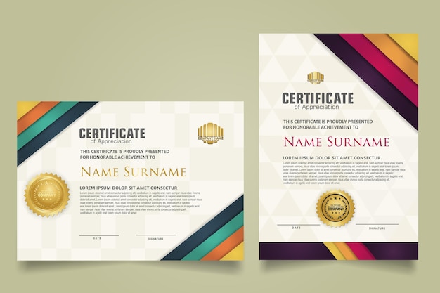 set certificate template with stripes ornament and pattern background Vector illustration