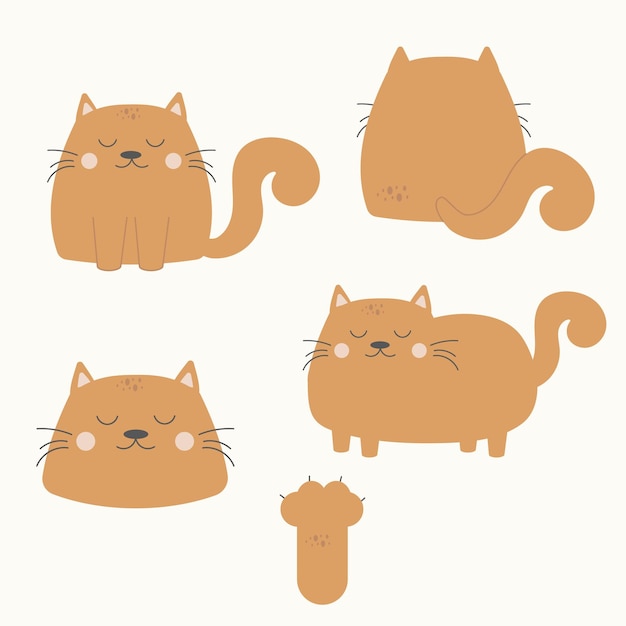 A set of character cartoon cats in boho style Vector illustration