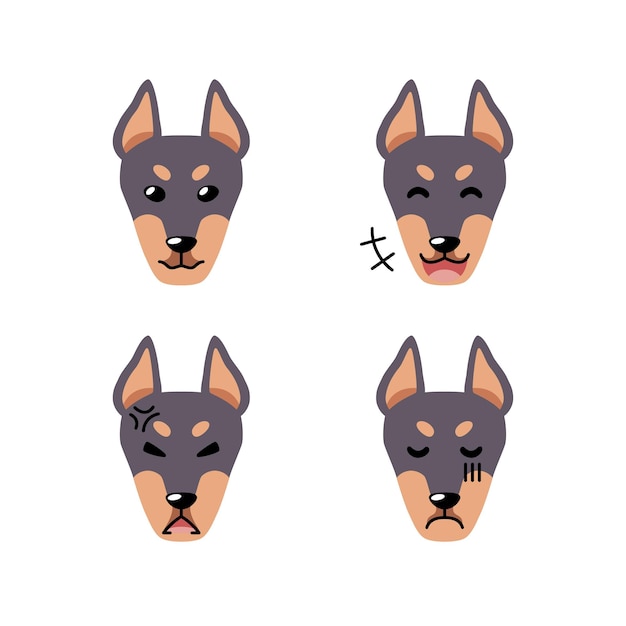 Set of character doberman dog faces showing different emotions