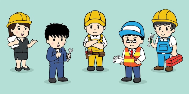 Set of Character of Engineer Team Cartoon