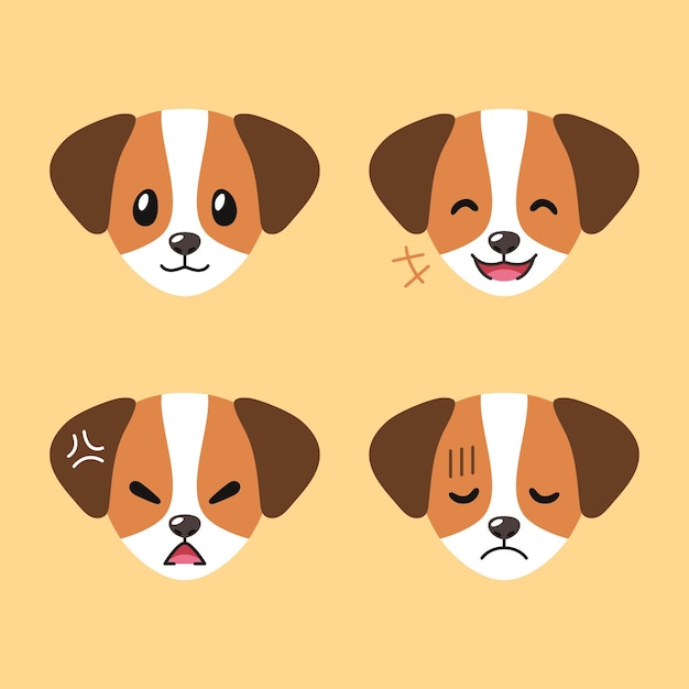 Set of character jack russell terrier dog faces showing different emotions