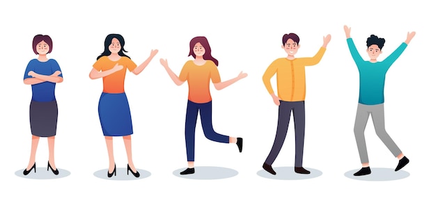 set of character people various movements vector illustration