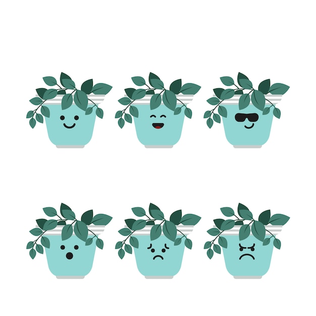 Set character small leaf plant illustration